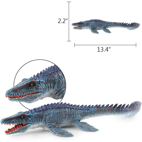 Stor Mosasaurus-leke 13,4", realistisk dyphavsmonster Mosasaurus-dinosaur i plast håndmalt