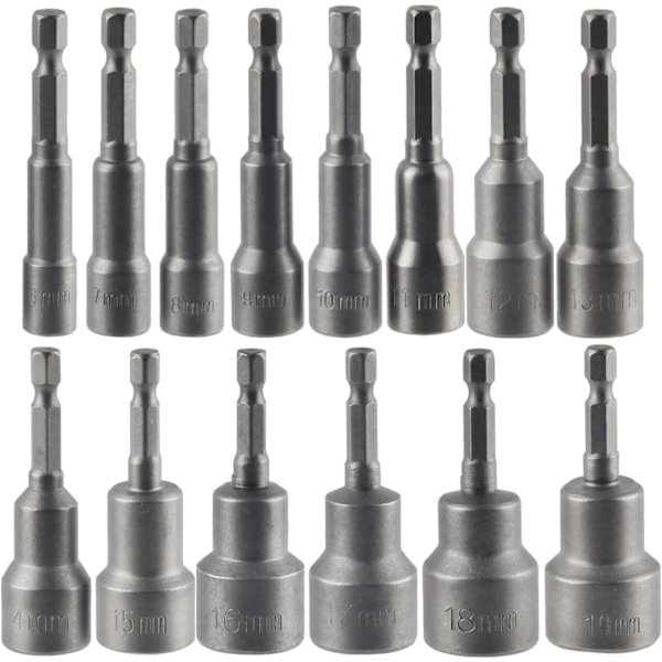 Magnetisk Hex Socket 14Pcs Slagdriver Socket 6-19mm, Magnetisk Hex Socket Nøglesæt Magneti