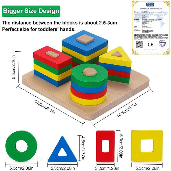 Träleksaker Form Sorter Stacking Färgsorteringsspel, Educat