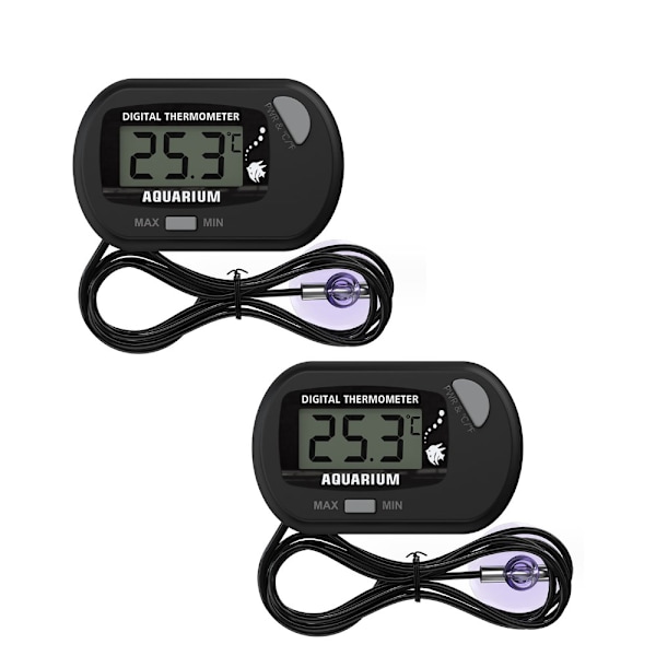(2 stk.) Digitalt LCD-akvarie termometer med sugekopper og vandtæt sonde til akvarie fisketank