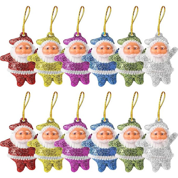 5×5×2,5 cm 12 kpl Joulupuku-nukke-riipus Joulukoristeet Värikkäät Glitter-riipuskoristeet