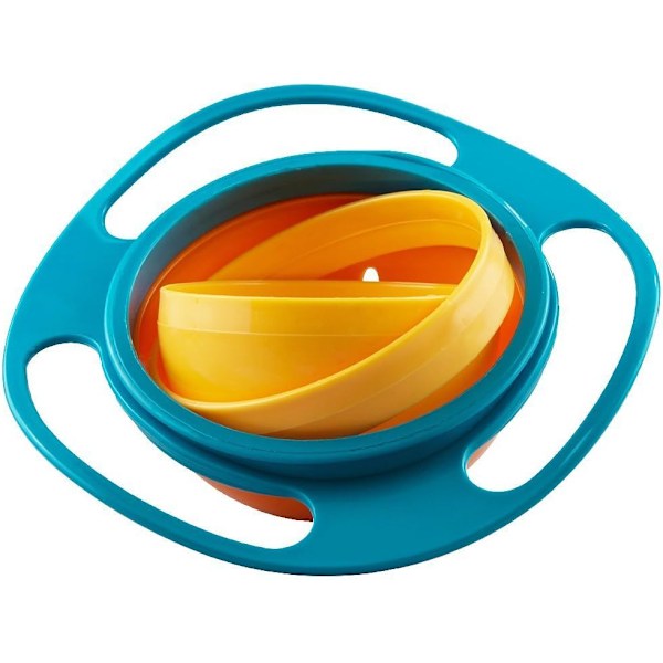2 st Blå+Orange Rolig Leksak Baby Träningsskålar 360 Graders Roterande Halkfri Gyroskål