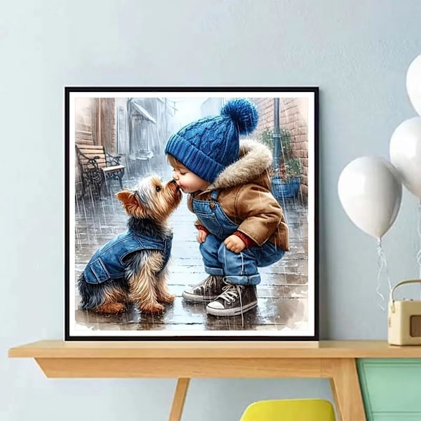 30x30cm 5D Diamantmålningskit för Vuxna - Djur Hund Diamantkonstkit, DIY Full Runda Borr Ädelsten Konst Hantverk för Vuxna, Hem Väggdekor