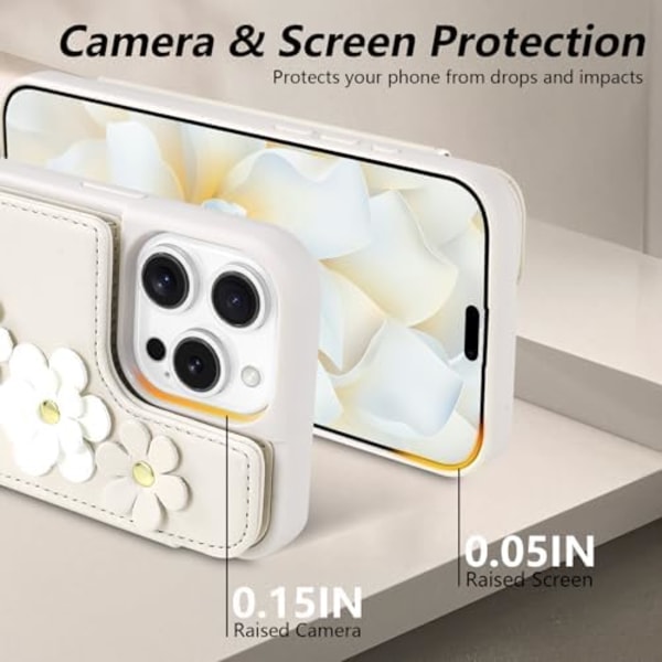 iPhone 16 Pro Max-fodral, Plånbok med Kortfack, Söt Blommig Design, Axelväska för Kvinnor, PU-Läder Magn