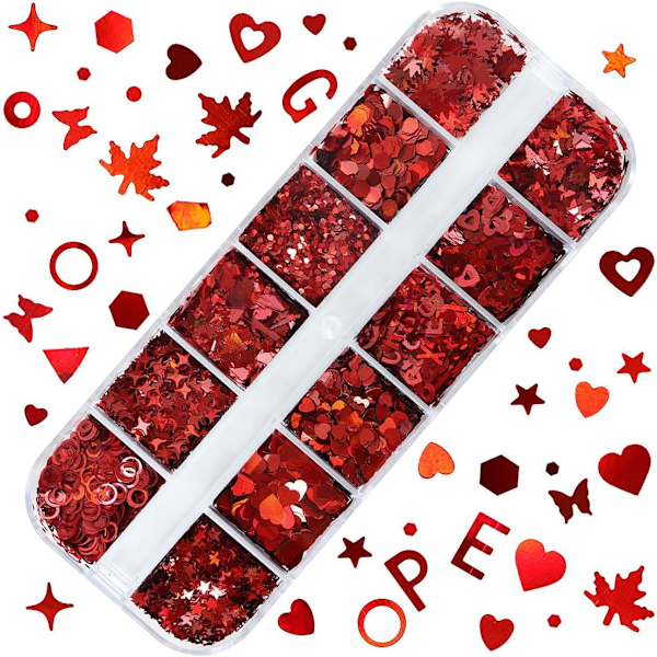 3 st Alla hjärtans dag Hjärta Glitter Paljetter för Nagelkonst Fjäril Hjärta Berlocker Julnaglar Urholkade Flakes Hjärta