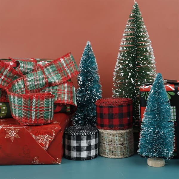 4 ruller ternet burlap-bånd ternet ledning julebånd, multi-