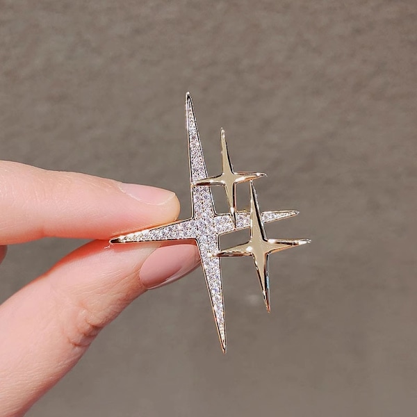 Gullbelagt Kors Stjerne Slag Broche Nål for Kvinner Kubisk Krystall Stjerneskudd Klemme Genser Krage Skjerf Kjoler Jakker Ryggsekker Merke Corsage Brosjer P