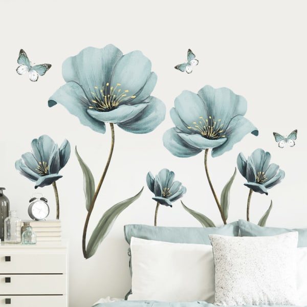 Suuri sininen kukka seinätarrat Vintage kukkainen seinätarra Fl