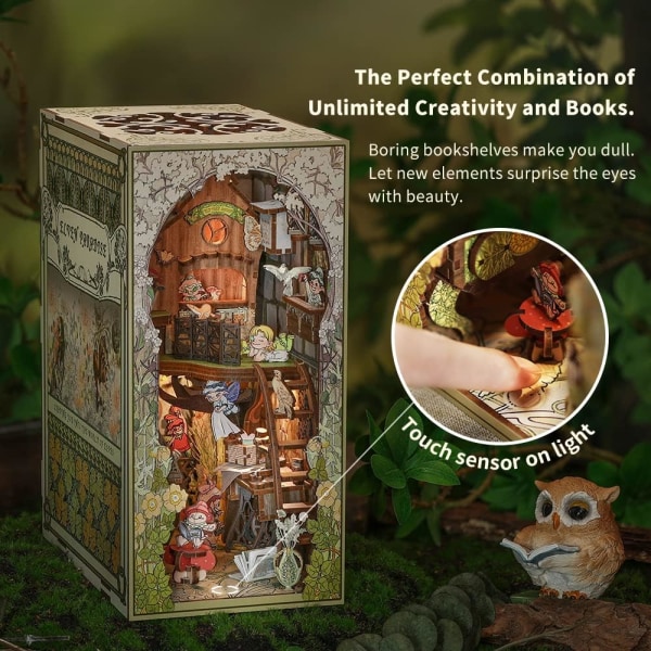 3D Puzzle Book Nook DIY Kit - Elven Paradise 275 bitar, Miniatyr Doll House Kit med möbler och