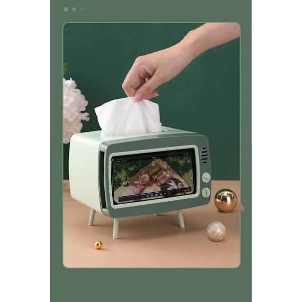 1 stk. Sjov og sød TV-servietholder, multifunktionel firkantet servietholder til telefon, der passer til Green
