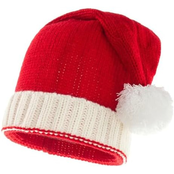 Jule-Strikket Julemandshue til Voksne, Rød Hvid Vinterhue Beanie Skull Caps til Kvinder & Mænd