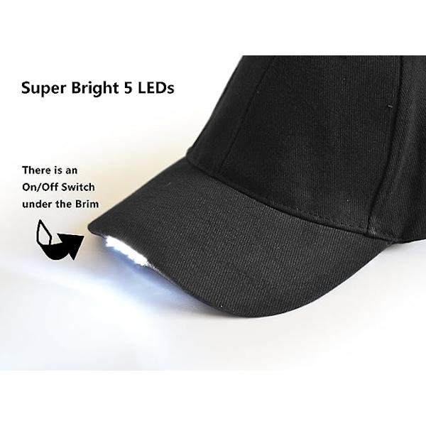 Superlys LED Baseball Cap (Genopladelig model - Sort), Outdo