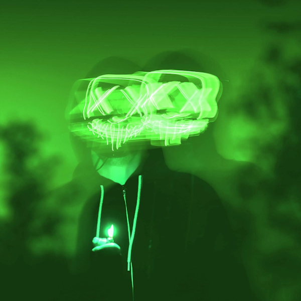 Grøn LED-maske - Nightmare Blue - Premiumkvalitet - Stiv plast - 3 blinkende tilstande - LED-maske - Co