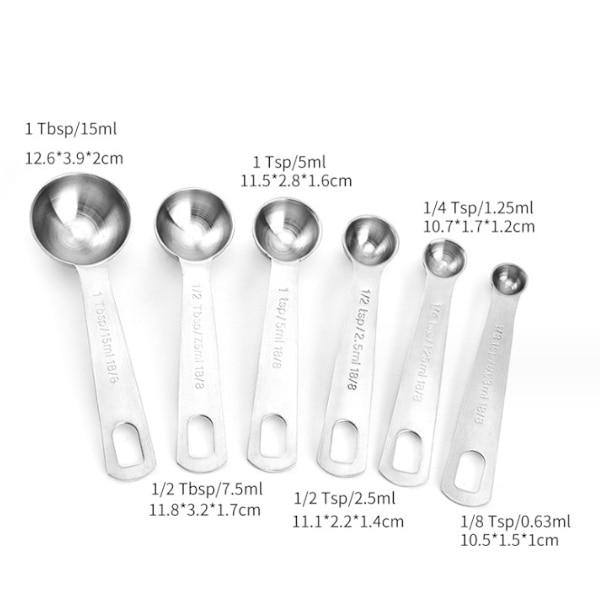 6 kpl mittalusikkaa - 1/8 tl, 1/4 tl, 1/2 tl, 1 tl, 1/