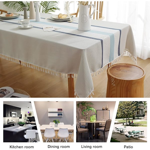 Nappe carrée anti-tache en lin et coton avec pompons et broderie