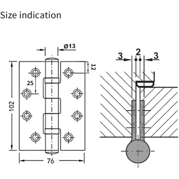 (2 stk) Hengsel i rustfritt stål Dørhengsel 100x76 mm, Utvendige hengsler for tredører Skapkulelager