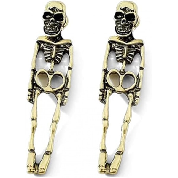 Skumle Hodeskalle Skjelett Dangle Ørepynt for Kvinner, Skummel Fest Ørepynt for Halloween Tilbehør Gold