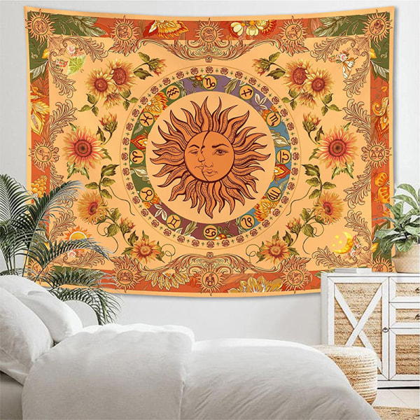 Gul Sol og Måne Tapestry Vintage Indie Boho Tapestry Wal