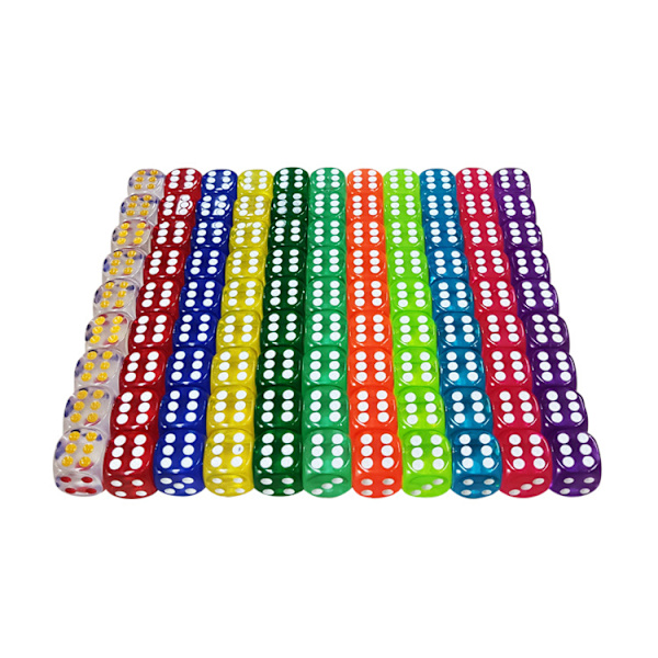 50 Farvede Terninger, 6-Sided Terninger til Brætspil, 16mm Terninger i Bulk til Matematikundervisning, Terninger til Klasseværelset (Farve i Rand