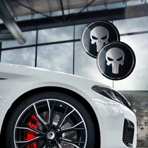 4 stk. Bilnavkapsselmærke, 2,2\" Højtemperaturmaling Metalmateriale Tusket Skull Design Personligt Mærke, Auto Mod