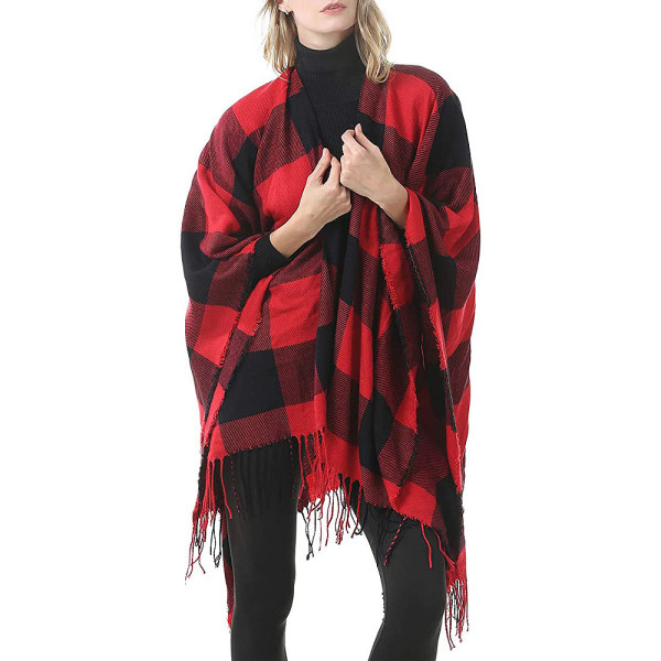 Dame Warm Shawl Wrap Open Front Poncho Cape Color Block sjal