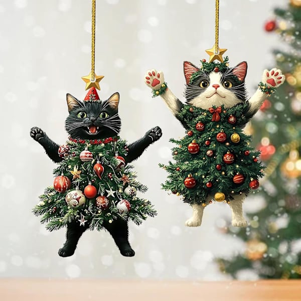 Svart katt julpynt | Katt julgranhängande dekoration | Julgransdekorationer | Katt julhängande