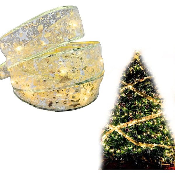 Skinnende båndlyssnor 5m LED julelys, juletredekorasjon, blonderbue DIY jul