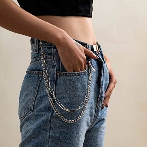 Gotiske Hip Hop Bukser Jeans Kæde Tag Vedhæng Lagdelt Punk Sølv Bukser Kæder Biker Tung Tyk Tegnebog Lomme Kæder S
