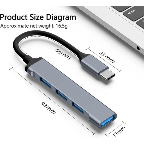 USB C Hub -4 i 1 Flere USB-porter per PC Docking Station hub USB c til USB