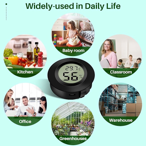 (6 stk., sort) Mini digitalt LCD-termometer hygrometer temperatur fugtighed -50~70℃ 10%~99% RH termo