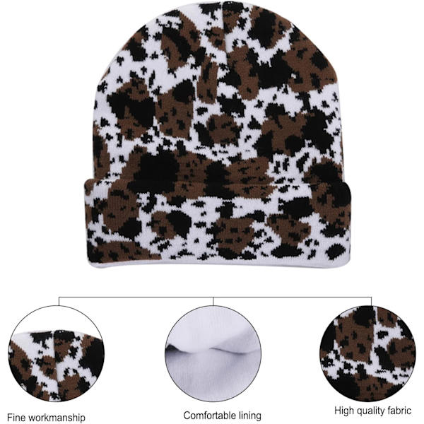 Kø-Print Beanie Hatte til Kvinder Mænd Varmt Strikket Hat Dyreprint Beanies Y2K Cap 2 Lag Vinter Leopard Print Skull Cap