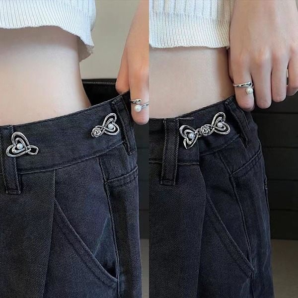 3 Set Byxor Midjejusterare, Ingen Sömnad Justerbar Knapp för Jeans Midjeband, Hjärtformade Pärlknappar för Jeans Midjejustering