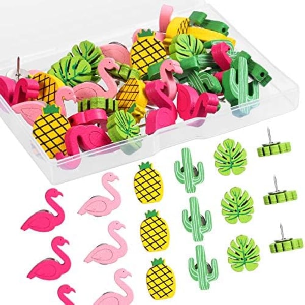30 stycken dekorativa tumspikar Söta tryckknappar Flamingo Ananas Kaktus Palm Leaf Tryckknappar Söta spikar Ritspikar fo