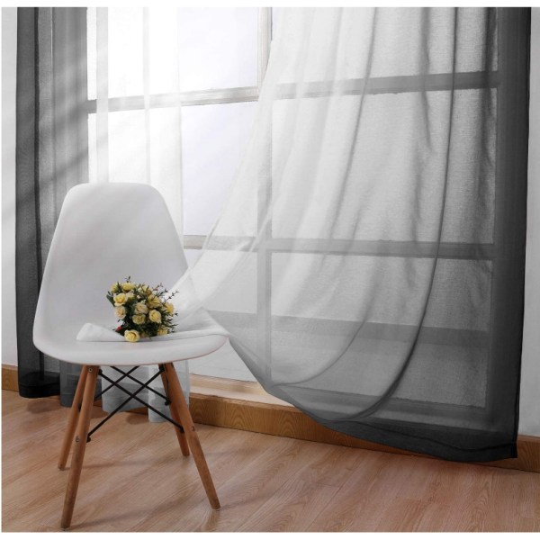 （1.32x1.6cm,Black）Set of 2 Translucent Linen Curtains with Eyel