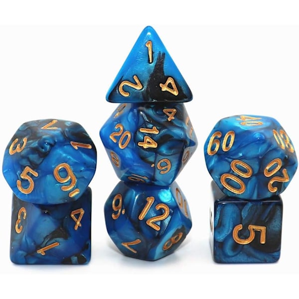 Blå Mix Svarta Tärningar DND Polyhedrala Tärningsset för Dungeon and Dragons D&D RPG Rollspel 7-Tärningsset