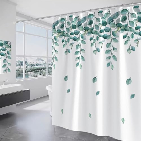 Blad Bruseforhæng 180 x 180cm Polyester Bruseforhæng, Anti-Mold Bruseforhæng med Kroge, Vandafvisende Vægtede Bruseforhæng