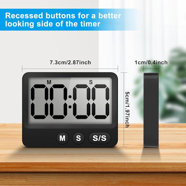 Timer (Sort), Digitalt Køkkenur, 100 Minutters Nedtælling og Timer, L-Formet Vinkel og Magnetisk Timer til Madlavning, Bagning, Sport og Yoga