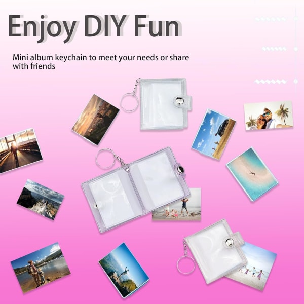 2-pack 2-tums mini fotoalbum, nyckelring med 20 fickor, korthållare, för förvaring av foton, mini-foto