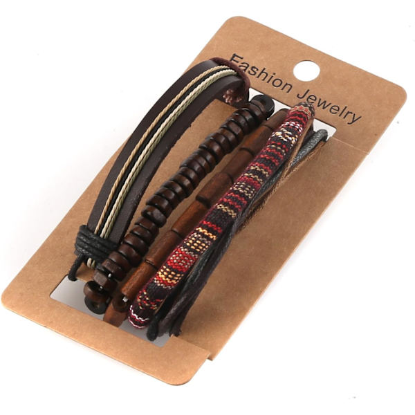22,86×22,86×6cm Wrap Armbånd Mænd Kvinder, Hamp Snore Træperler Etniske Stammes Armbånd, Læder Håndledsremme