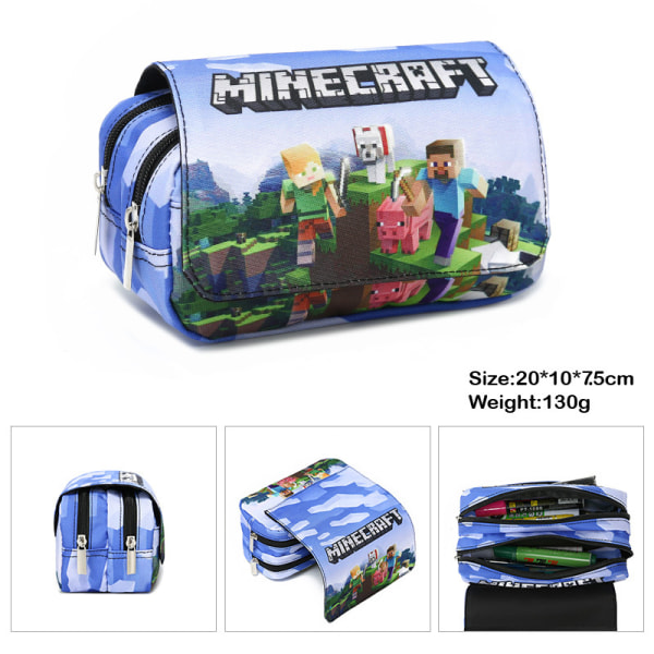 Minecraft dobbeltlags penalhus til børn med stor kapacitet