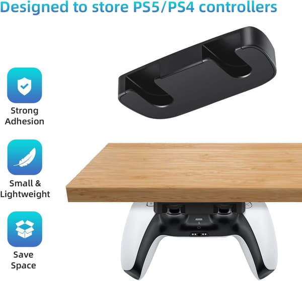 2 STK Controllerholder til under bordet til PS5, Horisontal bordstander til PS4, Spilcontrollerholder til montering under bordet til PS4/PS5 controllertilbehør