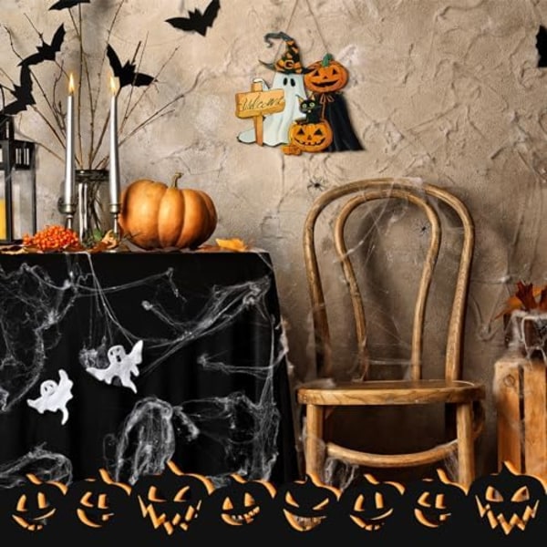 Halloween Velkommen Dørskilt Skjelett Gresskar Inngangsdør Krans Dekor Rustikk Hengende Trekrans Bil Utendørs Skilt for