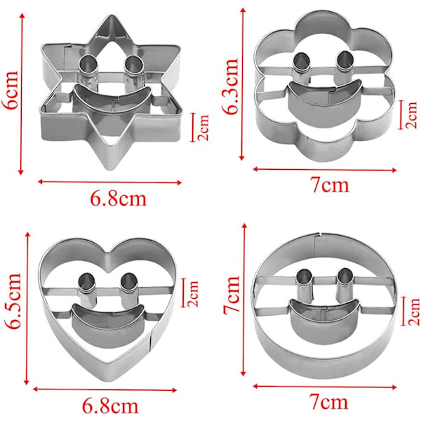 4 stk. kageform i rustfrit stål, smiley-kageform, metal kageform til fo