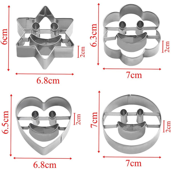 4Pcs Stainless Steel Cookie Cutter, Smiley Cookie Cutter, Metal Biscuit Mold Cutter for Fo