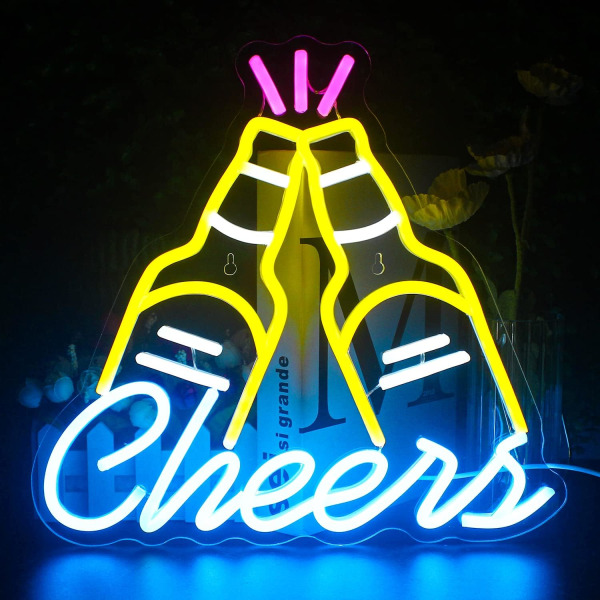 Öl Cheers Neon Skylt Bar Gul och Blå LED Ljusskylt för Vägg