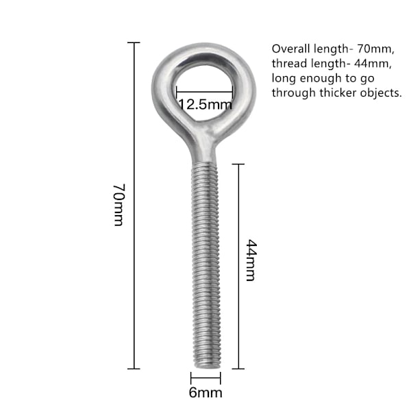 Sats med 12 M6 x 70 mm ringbultar i rostfritt stål 304 - Ring Th