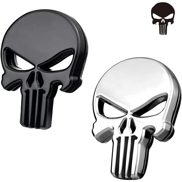 2 kappaletta Punisher 3D -metallista tarraa, Punisher Skull Motorcycl