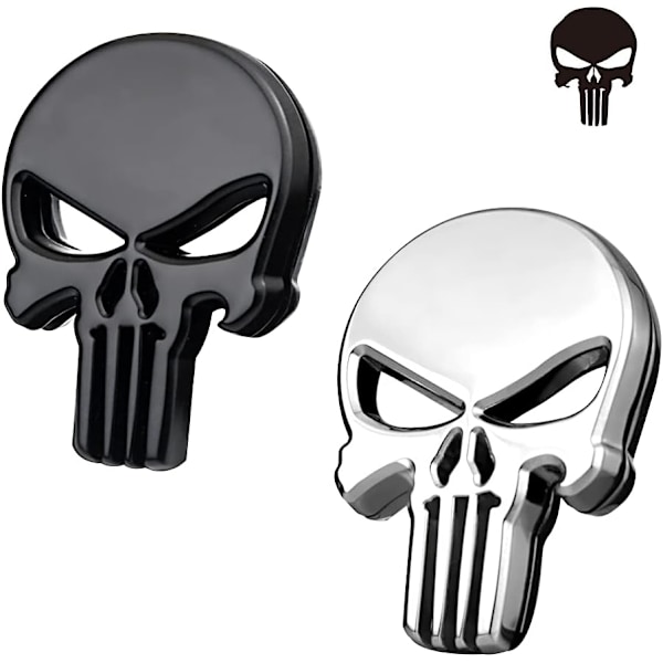 2 stk Punisher 3D metallklistremerke, Punisher Skull Motorcycl