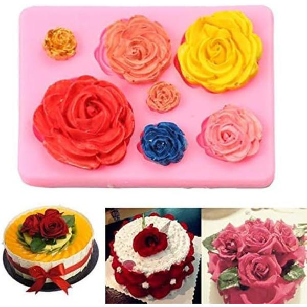 2 st Silikonformar med Rosblommor - Kakformar, Chokladformar, Dekorationsverktyg för Bröllopstårta, Fondant, Sockerkonst