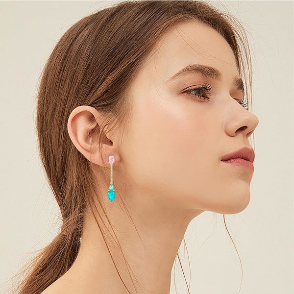 Krystall Tåredråpe Hengeløkker Ørepynt for Kvinner Rhinestone Kubisk Zirkonia Fødselsstein Rosa Blå Lysekrone Ørepynt for M